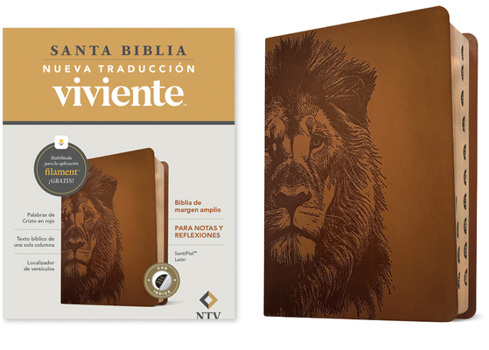 Biblia de Margen Amplio Ntv Con Filament (Sentipiel, León, Índice, Letra Roja)