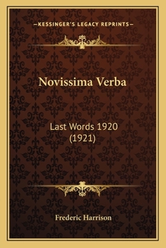 Paperback Novissima Verba: Last Words 1920 (1921) Book