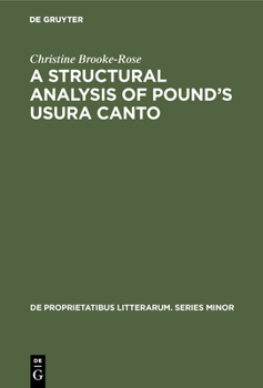 Hardcover A Structural Analysis of Pound's Usura Canto Book