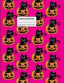 Paperback Halloween Composition: Hot Pink Wide Ruled Black Cat And Pumpkin Jack O'Lantern Pattern Notebook Book