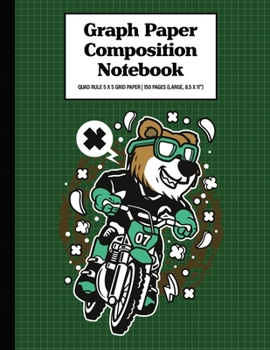 Graph Paper Composition Notebook Quad Rule 5x5 Grid Paper | 150 Sheets (Large, 8.5 x 11"): Bear Motocross