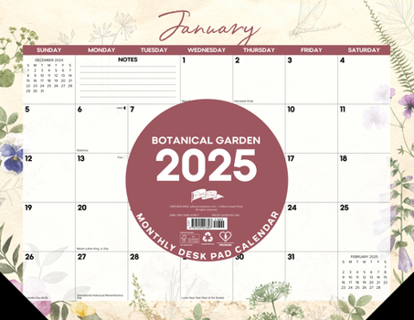 Calendar Botanical Garden 2025 22 X 17 Large Monthly Deskpad Book