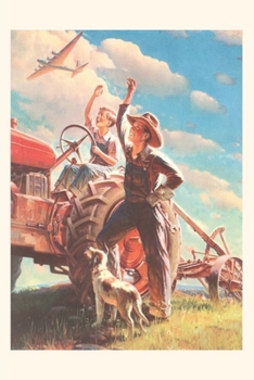 Paperback Vintage Journal Farmer and Son Waving to Airplane Book