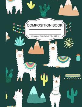 Paperback Composition Book: Cute Wide Ruled Paper Lined Notebook Green Journal Supercute White Llamas for Teens Kids Students Back to School 7.5 x Book