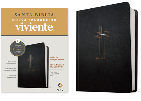 Biblia de margen amplio NTV con Filament (Tapa dura de SentiPiel, Cruz, Letra Roja)