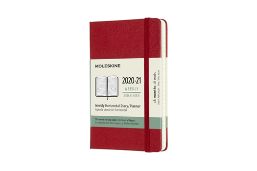 Calendar Moleskine 2020-21 Weekly Horizontal Planner, 18m, Pocket, Scarlet Red, Hard Cover (3 X 5.5) Book