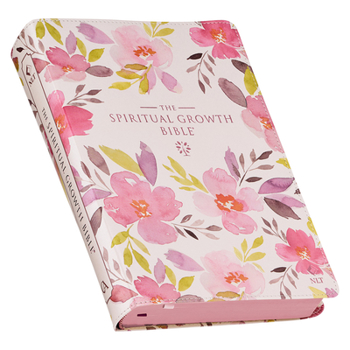 Leather Bound The Spiritual Growth Bible, Study Bible, NLT - New Living Translation Holy Bible, Faux Leather, Pink Purple Printed Floral Book