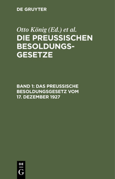 Hardcover Das Preußische Besoldungsgesetz Vom 17. Dezember 1927 [German] Book