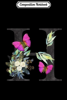 Paperback Composition Notebook: Initial H Letter Butterfly Rose Flowers Watercolor Monogram Book