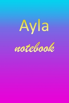Ayla: Blank Notebook | Wide Ruled Lined Paper Notepad | Writing Pad Practice Journal | Custom Personalized First Name Initial A Blue Purple Gold  | ... Homeschool & University Organizer Daybook