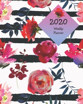 Paperback 2020 Weekly Planner: Stay Organized, Motivated, and On-Track with this 2020 Weekly Planner - Peonies and Stripes Design Book