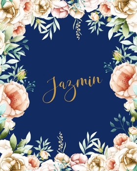 Paperback Jazmin Dotted Journal: Personalized Notebook Creative Journaling Custom Name Dotted Bujo Notes Writing Journal Pretty Blue Watercolor Flowers Book