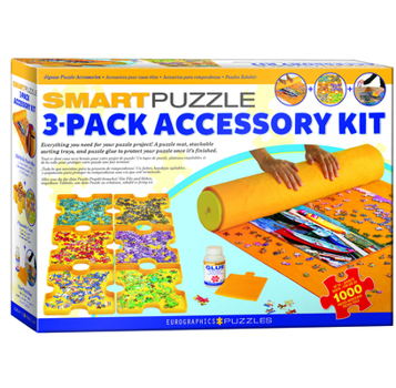 EuroGraphics Puzzle Accessory Combo Kit Includes Roll & Go Mat 6 Stackable Trays & A Bottle of Glue (2000Piece) 6 oz, Yellow