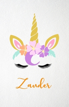 Paperback Zander A5 Lined Notebook 110 Pages: Funny Blank Journal For Lovely Magical Unicorn Face Dream Family First Name Middle Last Surname. Unique Student Te Book