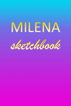 Paperback Milena: Sketchbook - Blank Imaginative Sketch Book Paper - Pink Blue Gold Custom Letter M Personalized Cover - Teach & Practic Book