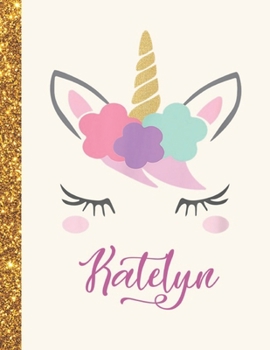 Katelyn: Katelyn Unicorn Personalized Black Paper SketchBook for Girls and Kids to Drawing and Sketching Doodle Taking Note Marble Size 8.5 x 11