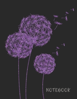 Paperback Notebook: Purple Glitter Dandelion Black Lined / Ruled Blank Notebook Beautiful Writing Journal For Girls notes taking 100 pages Book