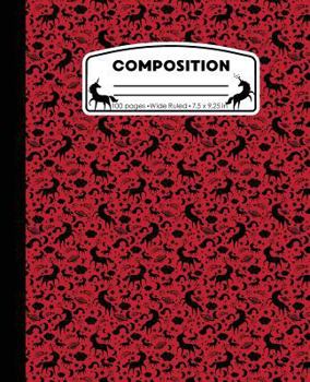 Composition: Unicorn Red Marble Composition Notebook Wide Ruled 7.5 X 9.25 In, 100 Pages Book for Girls, Kids, School, Students and Teachers