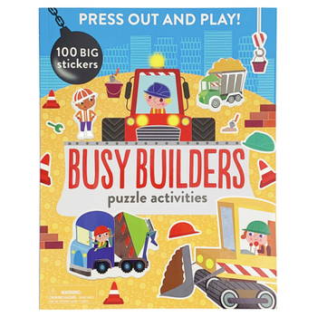 Paperback Busy Builders: Puzzle Activities Press Out and Play Book