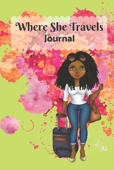 Where She Travels - (6x9 lined journal paint splatter pink green cover)