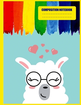 Composition notebook: Cute llama Face Wide Ruled Primary Copy Book, SOFT Cover Girls Kids Elementary School Supplies Student Teacher Daily Creative Writing Journal, 110 Pages