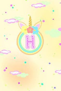 Unicorn Horn Monogram Journal - Letter H: Pastel Monogram Circle with Floral Unicorn Horn on Yellow Background with Stars