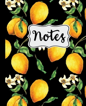 Notes: Lemon Tree Pattern on Black Background 7.5" X 9.25" Notebook Wide Ruled 110 Pages