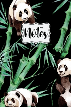 Notes: Watercolor Panda Notebook Black Background 6"x9" 120 Blank Lined Pages