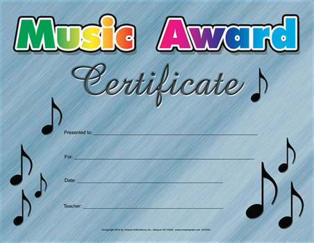Paperback Music Award Certificate Book