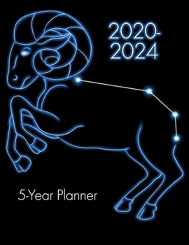 Paperback 2020-2024 5-Year Planner: Aries Zodiac 60 Month Calendar Yearly Goals With Contacts Birthday Lists Large Book