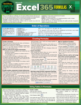 Wall Chart Microsoft Excel 365 Formulas: A Quickstudy Laminated Reference Guide Book