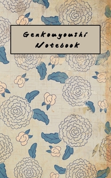 Genkouyoushi Notebook: Small Kanji Practice Journal - Blue Vintage Japanese Floral