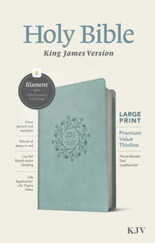 Imitation Leather KJV Large Print Premium Value Thinline Bible, Filament Enabled (Leatherlike, Floral Wreath Teal, Red Letter) Book