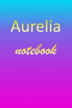 Aurelia: Blank Notebook | Wide Ruled Lined Paper Notepad | Writing Pad Practice Journal | Custom Personalized First Name Initial A Blue Purple Gold  | ... Homeschool & University Organizer Daybook