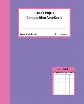 Paperback Graph Composition Notebook 5 Squares per inch 5x5 Quad Ruled 5 to 1 100 Sheets: Cute colours Writing Pad gift grid squared paper Back To School Notebo Book