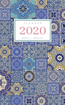 Paperback Planner 2020 Weekly Monthly: 5x8 Full Year Notebook Organizer Small - 12 Months - Jan to Dec 2020 - Moroccan Patchwork Art Design Gray Book