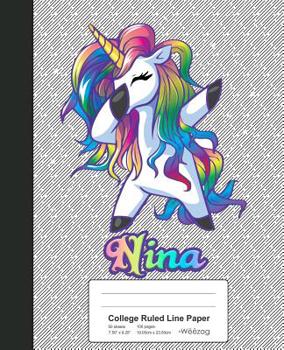 Paperback College Ruled Line Paper: NINA Unicorn Rainbow Notebook Book