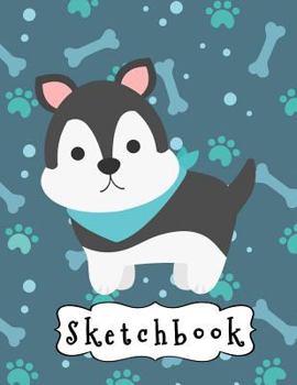 Paperback Sketchbook: Cute Black & White Puppy, Large Blank Sketchbook For Kids, 110 Pages, 8.5" x 11", For Drawing, Sketching & Crayon Colo Book