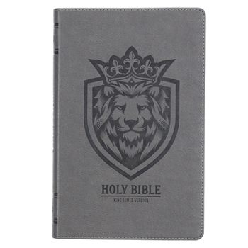 KJV Holy Bible, Gift Edition for Boys King James Version, Faux Leather Flexible Cover, Charcoal Gray Lion Emblem