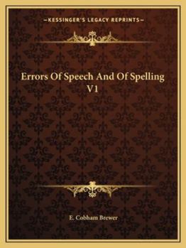 Paperback Errors Of Speech And Of Spelling V1 Book