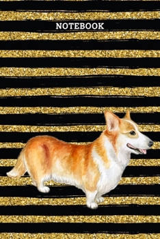 Notebook : Watercolor Pembroke Corgi Dog with Black and Gold Strips Blank Lined Journal to Write in for Notes, Ideas, Diary, to-Do Lists, Notepad - Corgi Gifts for Corgi Lovers and Corgi Owners - Best