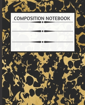 Composition NoteBook: Gold Marble on Black | Wide Ruled Paper Notebook | Blank Lined Writing Journal | Primary School, College Students Teens Kids | ... Lists | Work, Study Organizer | 7.5 x 9.25 "