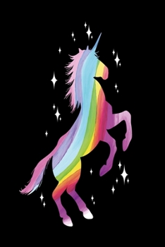 Paperback Leaping rainbow unicorn Notebook: Notebook, Diary and Journal with 120 Lined Pages Rainbow Unicorn on black background Book