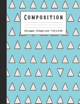 Composition: Wide ruled education composition notebook for school and college students and teachers - Blue and gray triangle contemporary graphic cover art design