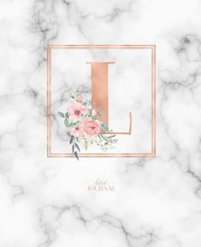 Dotted Journal: Dotted Grid Bullet Notebook Journal Rose Gold Monogram Letter L Marble with Pink Flowers (7.5” x 9.25”) for Women Teens Girls and Kids