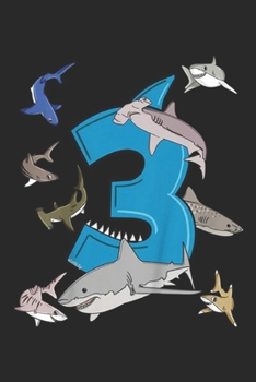3: Kids 3rd Birthday boys shark white shark Journal/Notebook Blank Lined Ruled 6x9 100 Pages