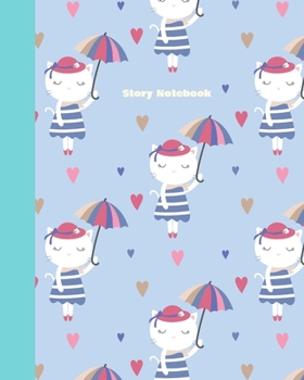 Story Notebook: Draw and Write Composition Book for Drawing Pictures and Writing Stories | Half Wide Lined Half Blank Paper Type | French Cats Illustration Pattern in Blue