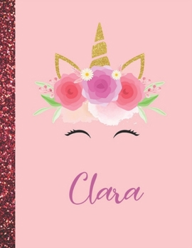 Clara: Clara Marble Size Unicorn SketchBook Personalized White Paper for Girls and Kids to Drawing and Sketching Doodle Taking Note Size 8.5 x 11