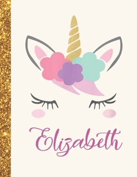 Elizabeth: Elizabeth Unicorn Personalized Black Paper SketchBook for Girls and Kids to Drawing and Sketching Doodle Taking Note Marble Size 8.5 x 11