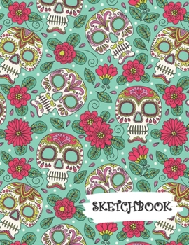 Paperback Sketchbook: Pink Flowers Sugar Skull Day of Dead Fun Framed Drawing Paper Notebook Book